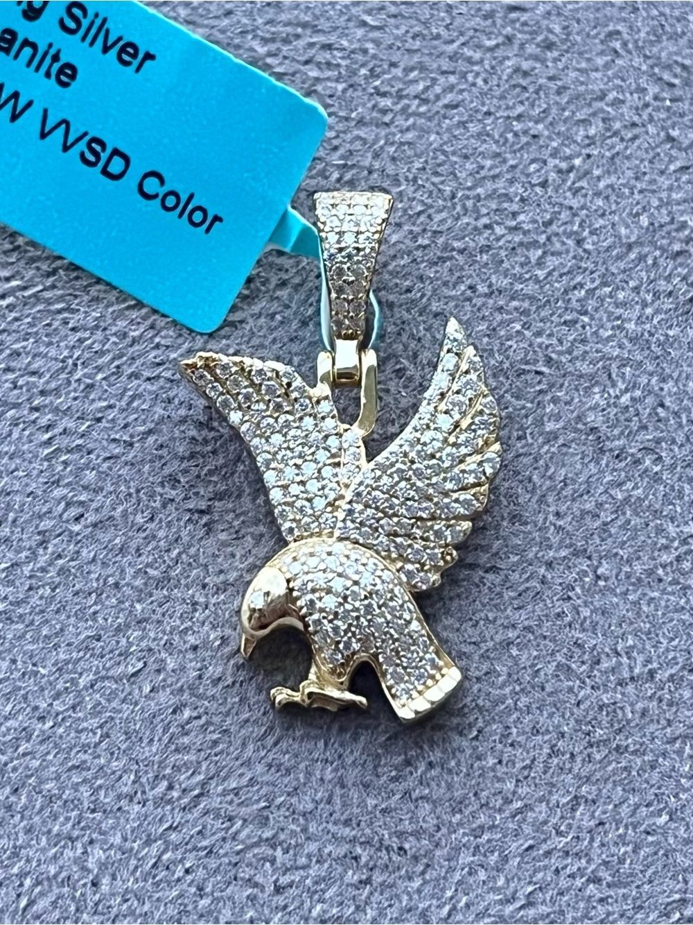 Gold Over Sterling Silver Moissanite Pave Eagle Pendant